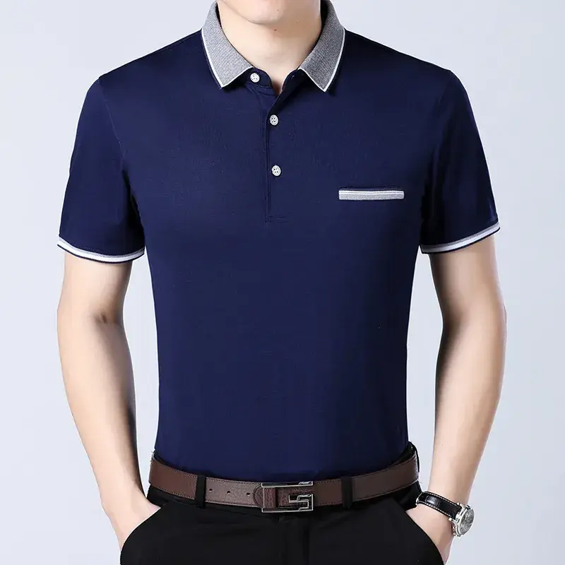 Men Cotton Polo Shirt White Short Sleeve Summer - Image 7