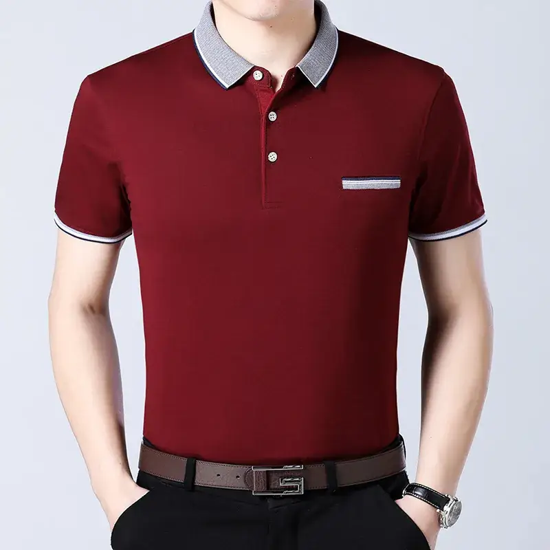 Men Cotton Polo Shirt White Short Sleeve Summer - Image 2