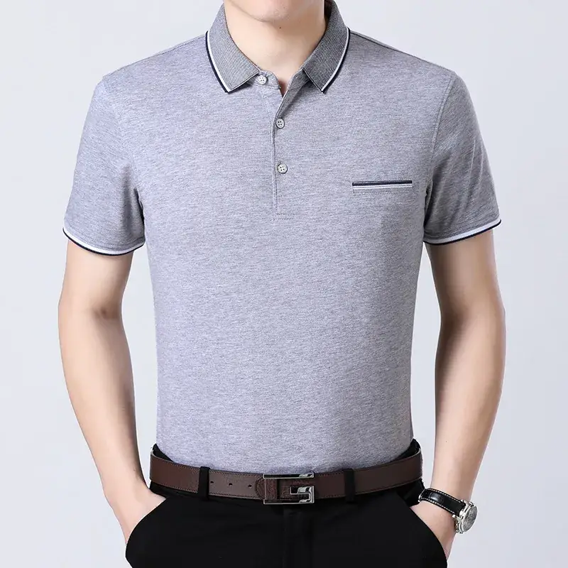 Men Cotton Polo Shirt White Short Sleeve Summer - Image 3