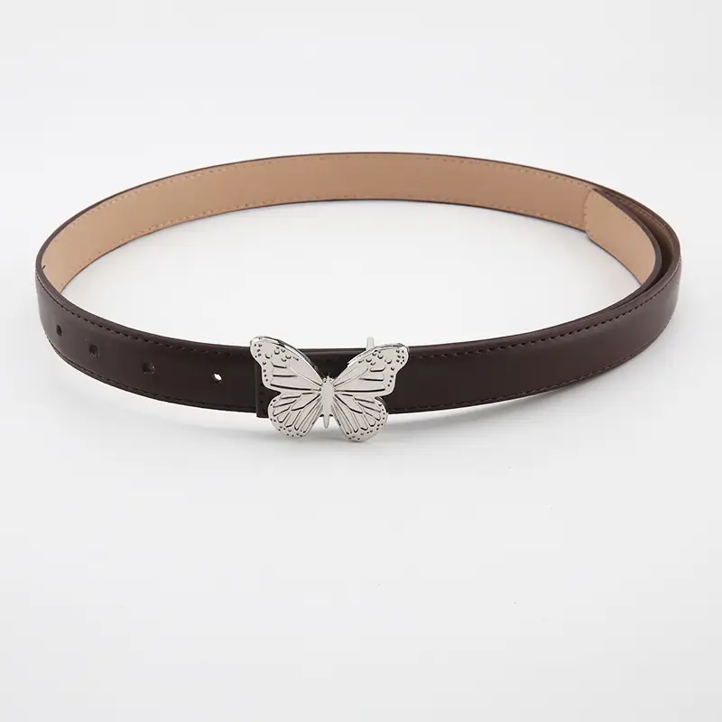 Silver Butterfly Belt for Women Brown Leather - Image 2