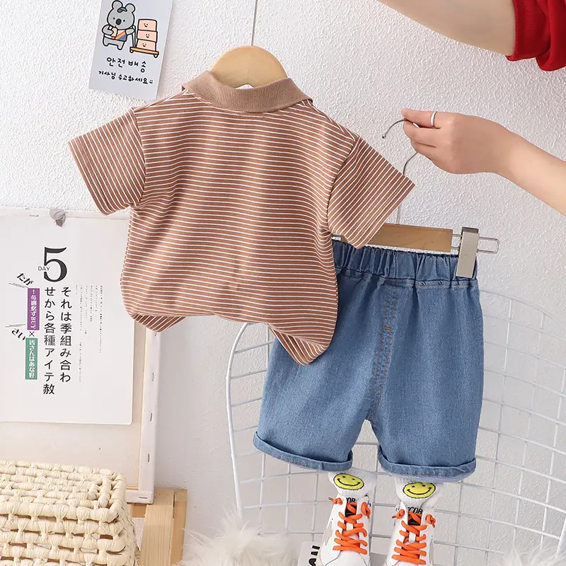 Children Cotton Striped Shorts Suit Summer Boys