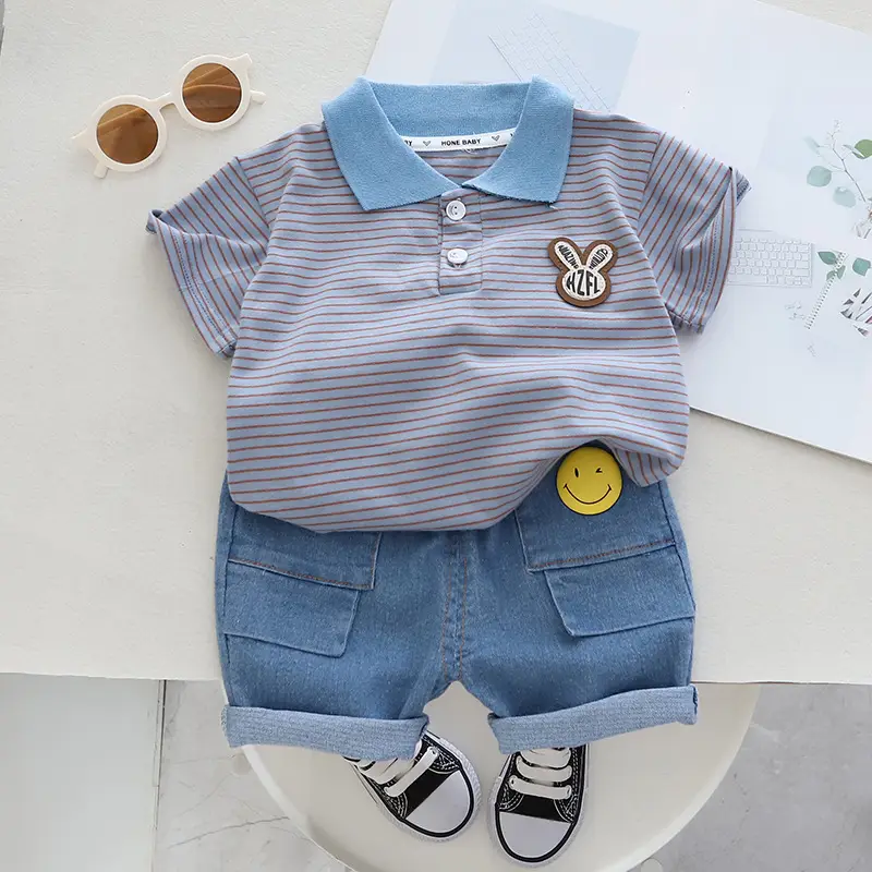 Children Cotton Striped Shorts Suit Summer Boys