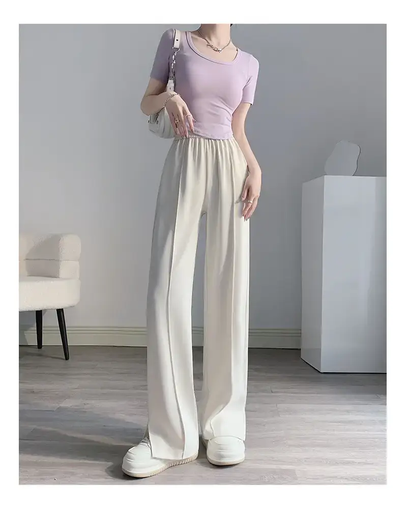 Women Side Slit Wide Leg Pants Summer Loose Draped Casual — feature 10