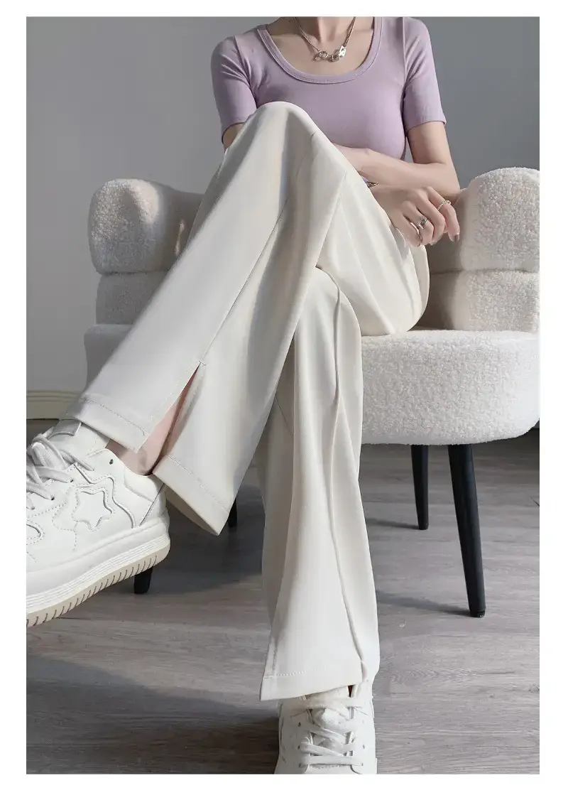 Women Side Slit Wide Leg Pants Summer Loose Draped Casual — feature 11