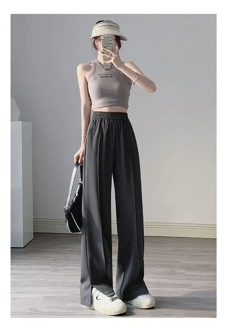 Women Side Slit Wide Leg Pants Summer Loose Draped Casual — feature 13