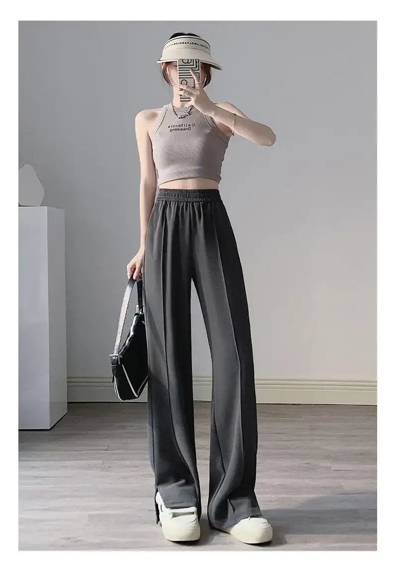 Women Side Slit Wide Leg Pants Summer Loose Draped Casual — feature 14