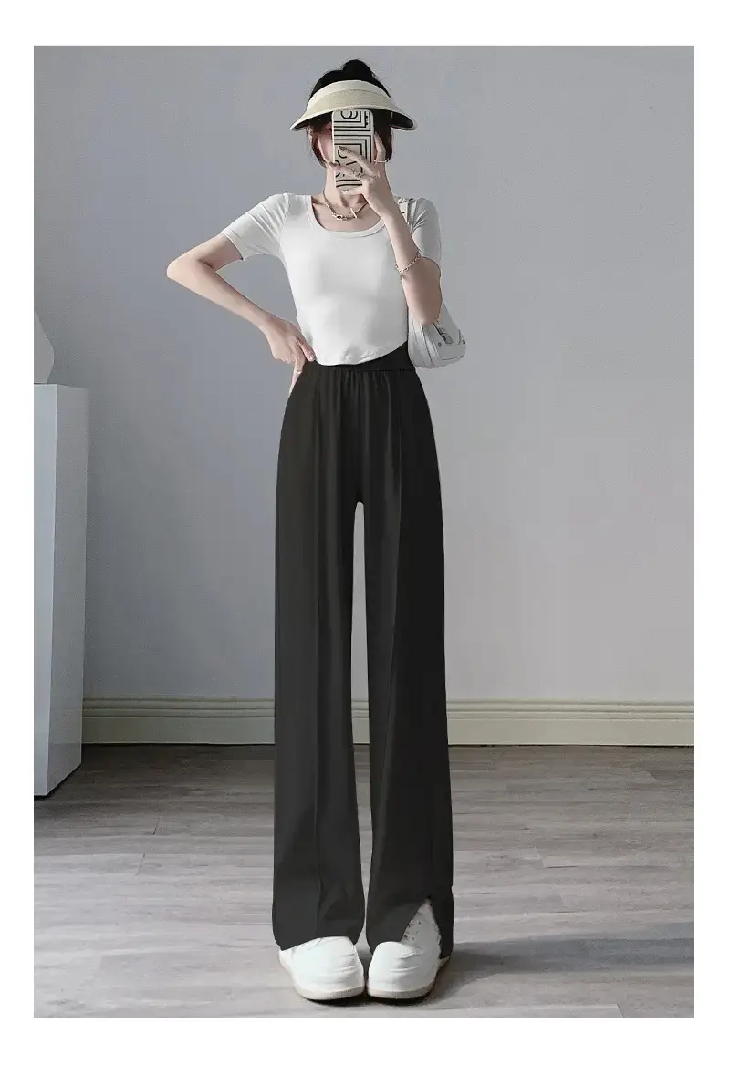 Women Side Slit Wide Leg Pants Summer Loose Draped Casual — feature 16
