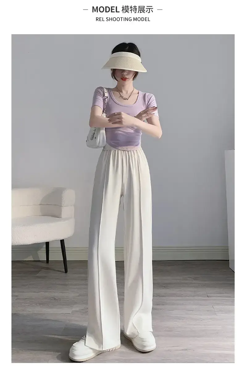 Women Side Slit Wide Leg Pants Summer Loose Draped Casual — feature 9