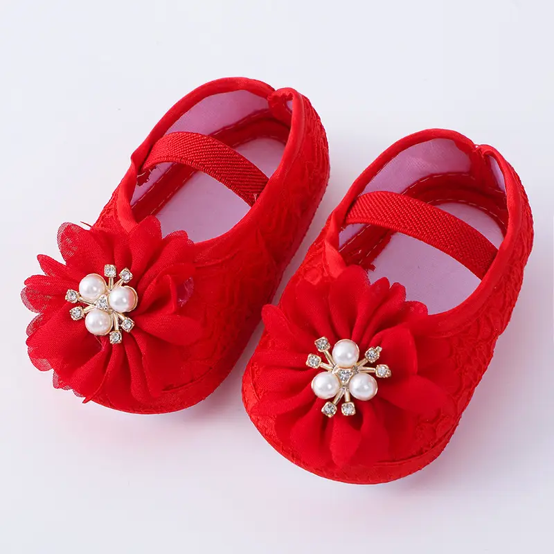 Red Floral Baby Shoes for 0-1 Year Old