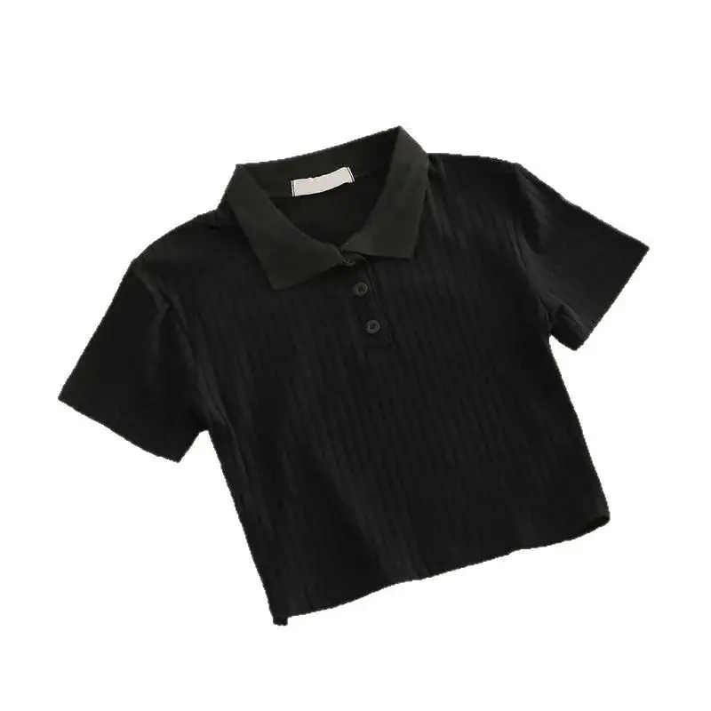 Women Grey Waffle Polo T-Shirt 2025 Summer - Image 6