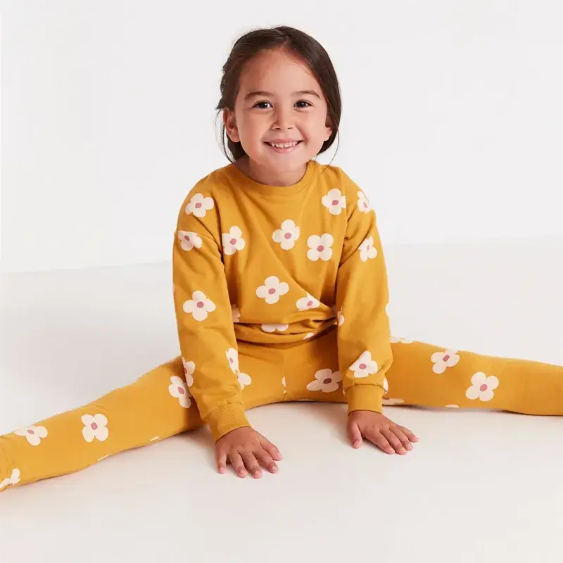 Children's Printed Cotton Sweatpants Yellow Floral - Image 2