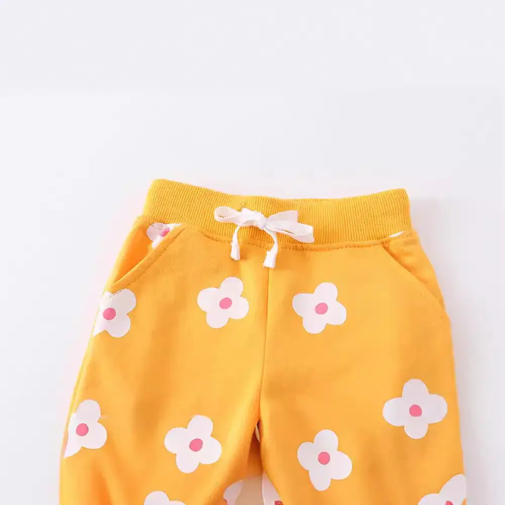 Children's Printed Cotton Sweatpants Yellow Floral - Image 3