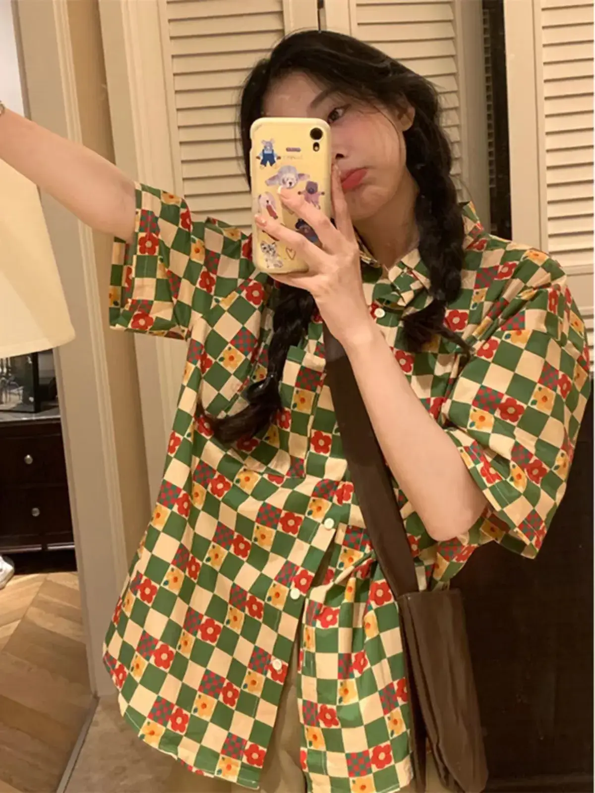 Women's Retro Hong Kong Style Printed Shirt Short Sleeve Pastoral - Image 4