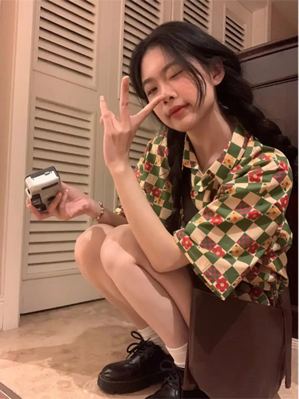 Women's Retro Hong Kong Style Printed Shirt Short Sleeve Pastoral - Image 5