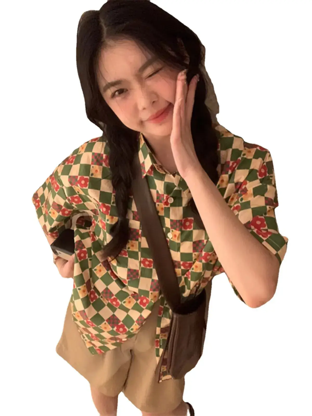 Women's Retro Hong Kong Style Printed Shirt Short Sleeve Pastoral - Image 6