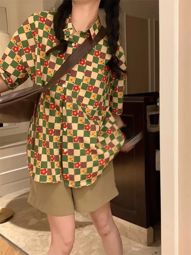 Women's Retro Hong Kong Style Printed Shirt Short Sleeve Pastoral — feature 9