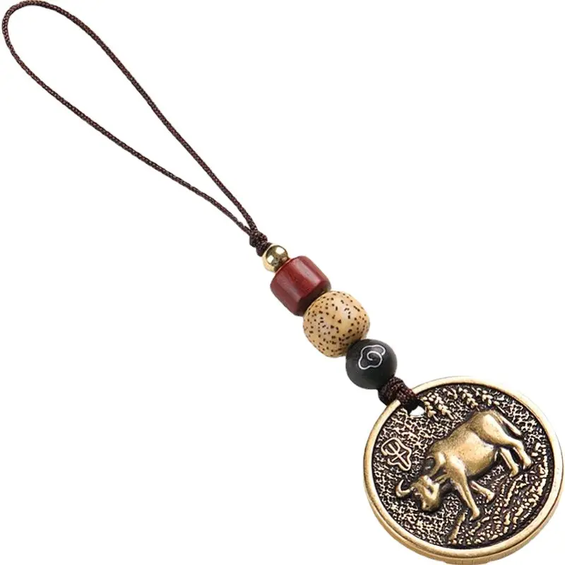 Ancient Brass Zodiac Mobile Phone Pendant for Men Women