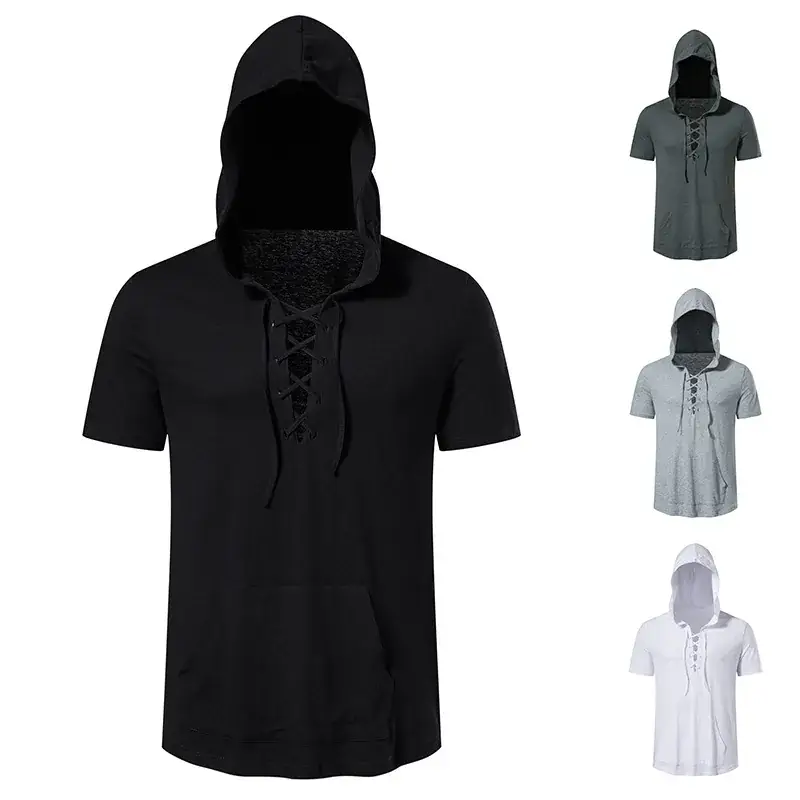 Men Hooded Cotton T-Shirt Grey B32