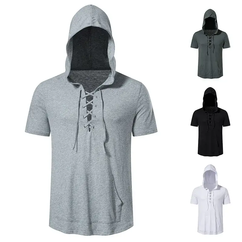 Men Hooded Cotton T-Shirt Grey B32