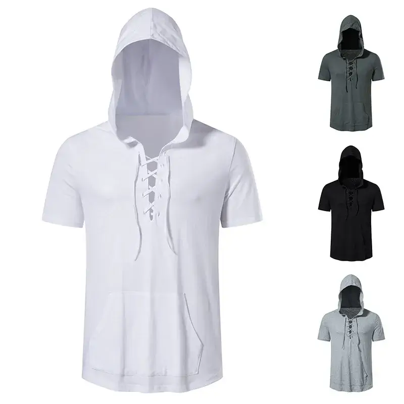 Men Hooded Cotton T-Shirt Grey B32