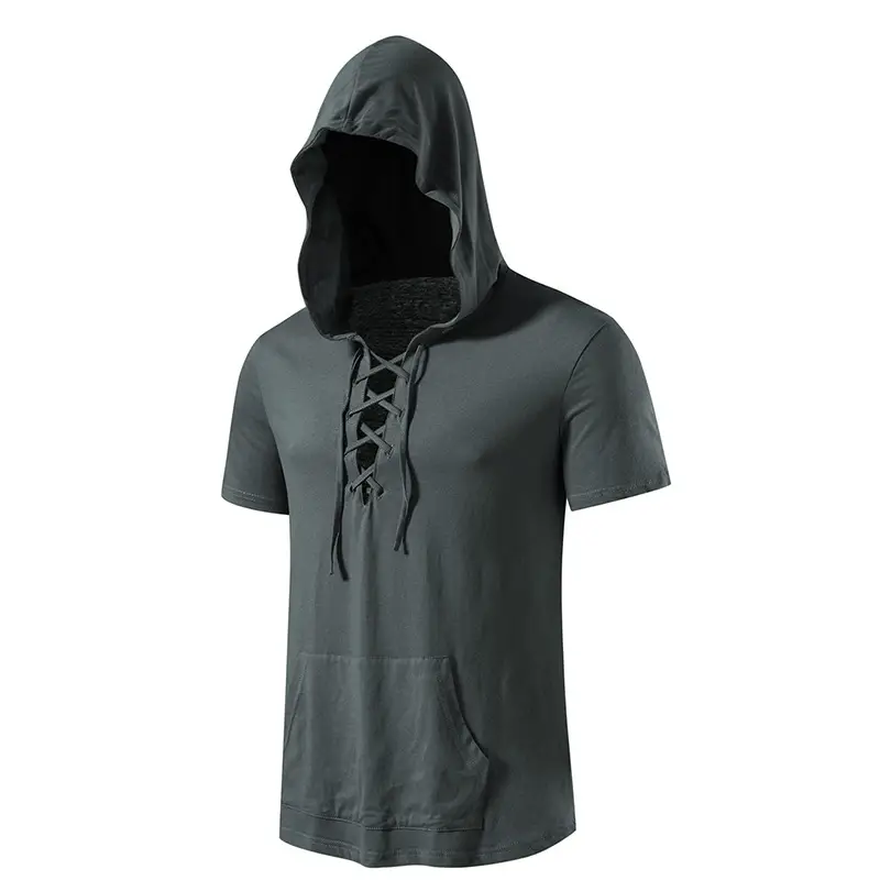 Men Hooded Cotton T-Shirt Grey B32 — feature 3