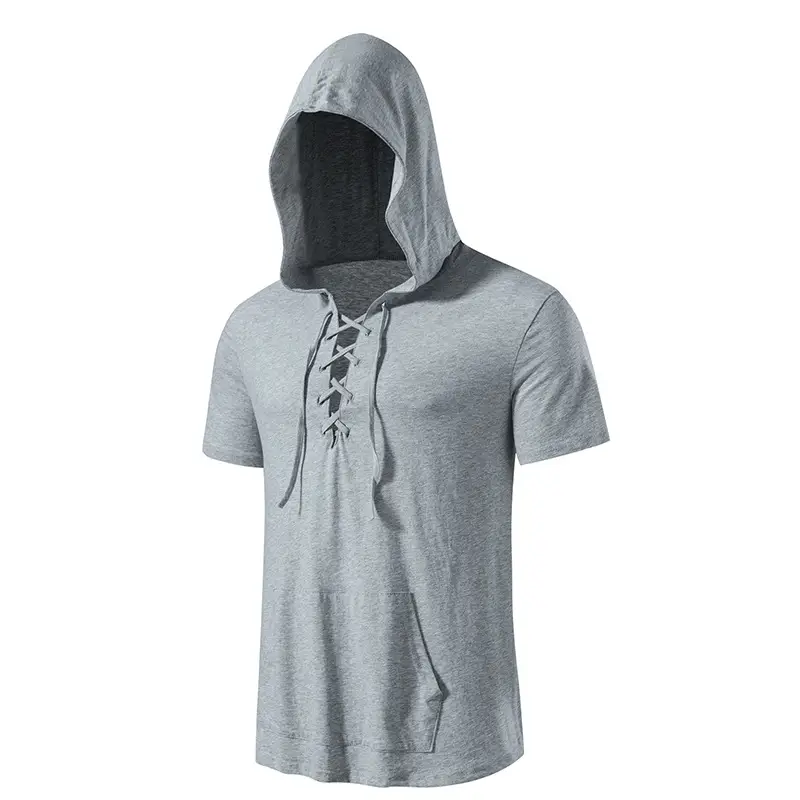 Men Hooded Cotton T-Shirt Grey B32 — feature 9