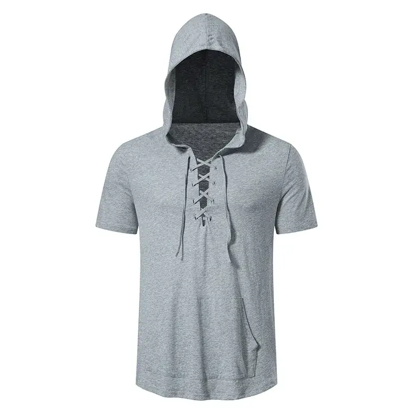 Men Hooded Cotton T-Shirt Grey B32