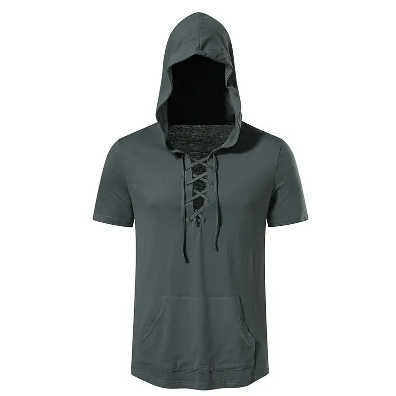 Men Hooded Cotton T-Shirt Grey B32