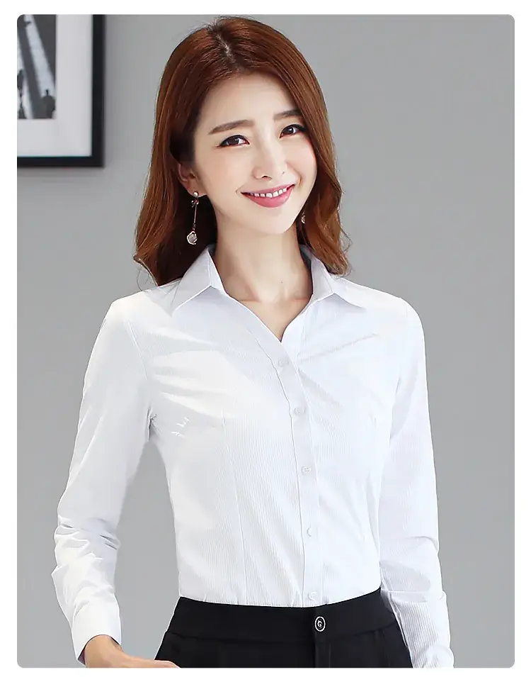 Women White Vertical Stripes Short Sleeve Shirt — feature 14
