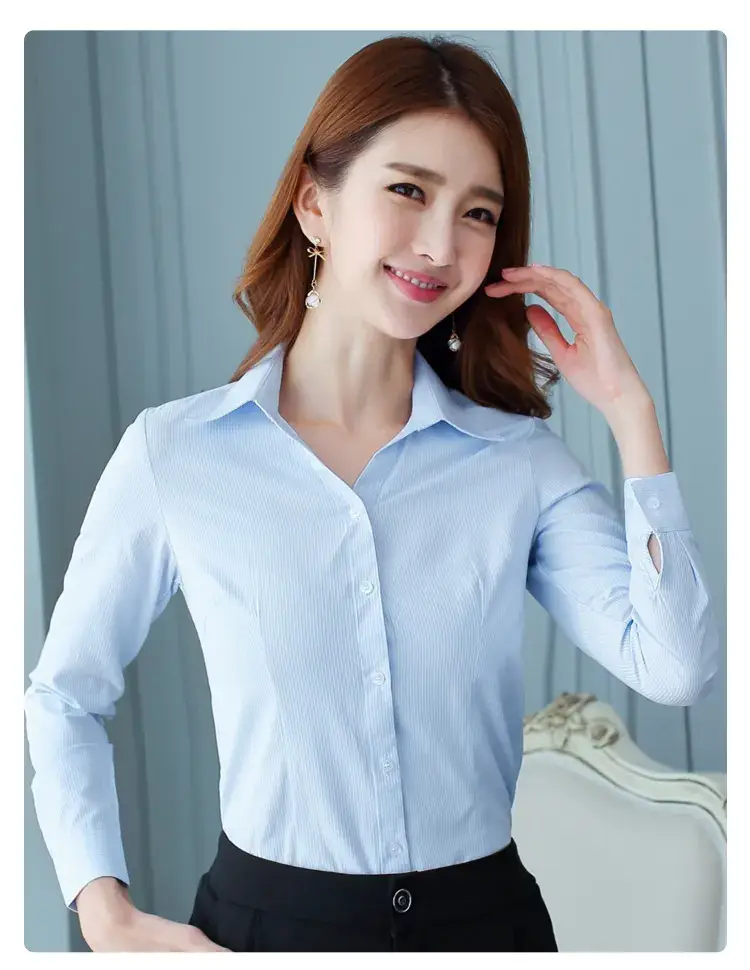 Women White Vertical Stripes Short Sleeve Shirt — feature 15