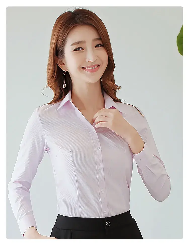Women White Vertical Stripes Short Sleeve Shirt — feature 16