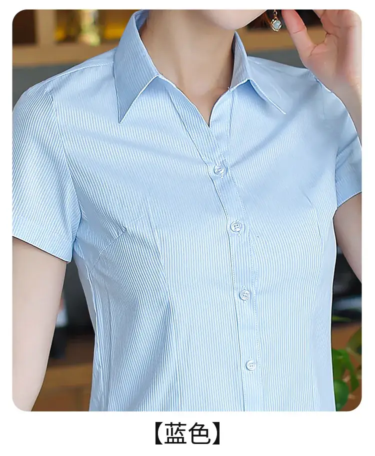 Women White Vertical Stripes Short Sleeve Shirt — feature 7