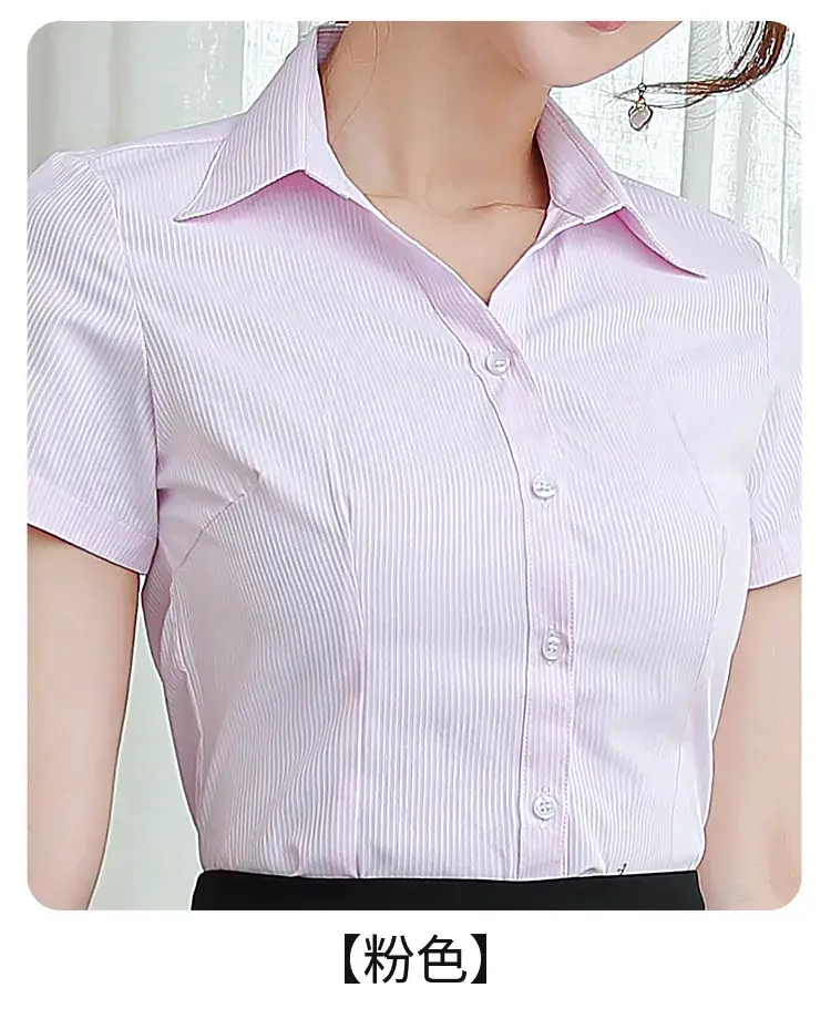 Women White Vertical Stripes Short Sleeve Shirt — feature 8