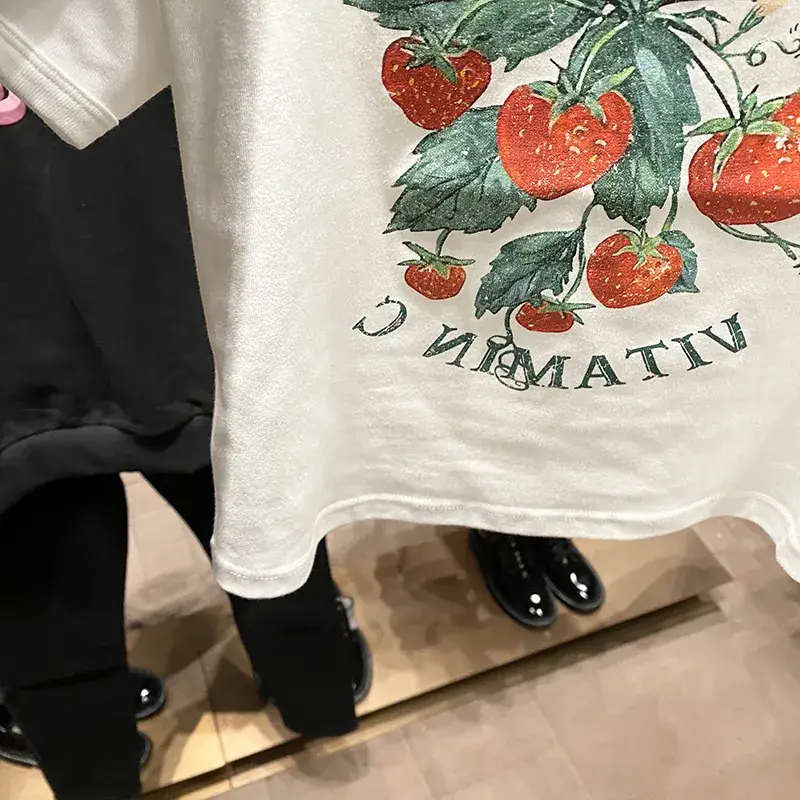 Women White Fruit Print Short Sleeve T-Shirt 2025 — feature 28
