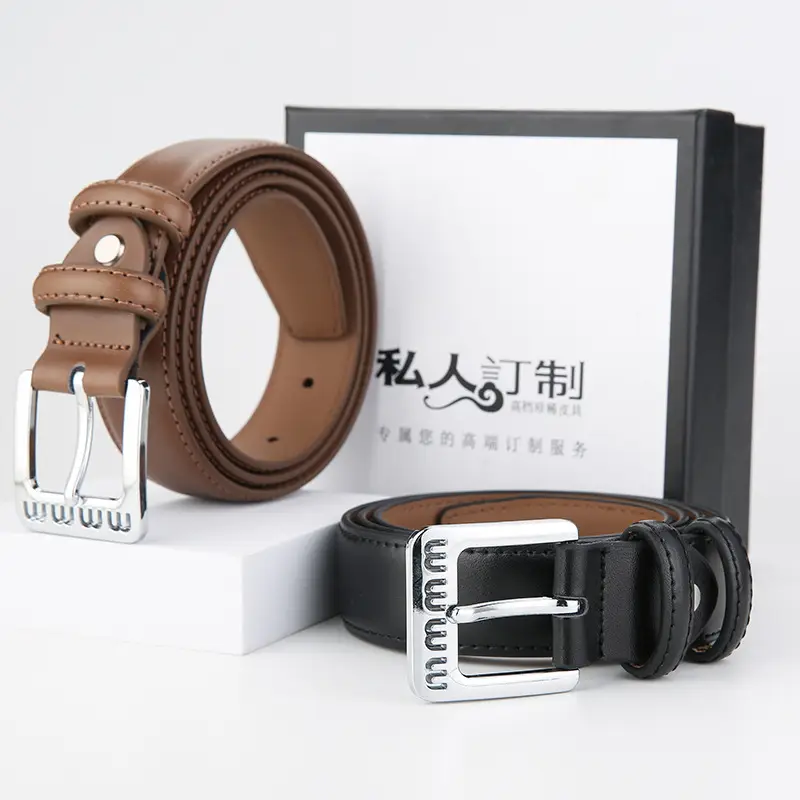Women's Beige Leather Belt with Silver Buckle - Image 7