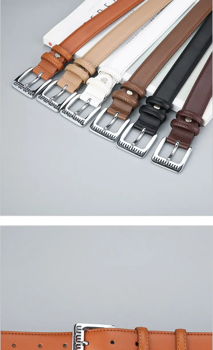 Women's Beige Leather Belt with Silver Buckle β feature 10