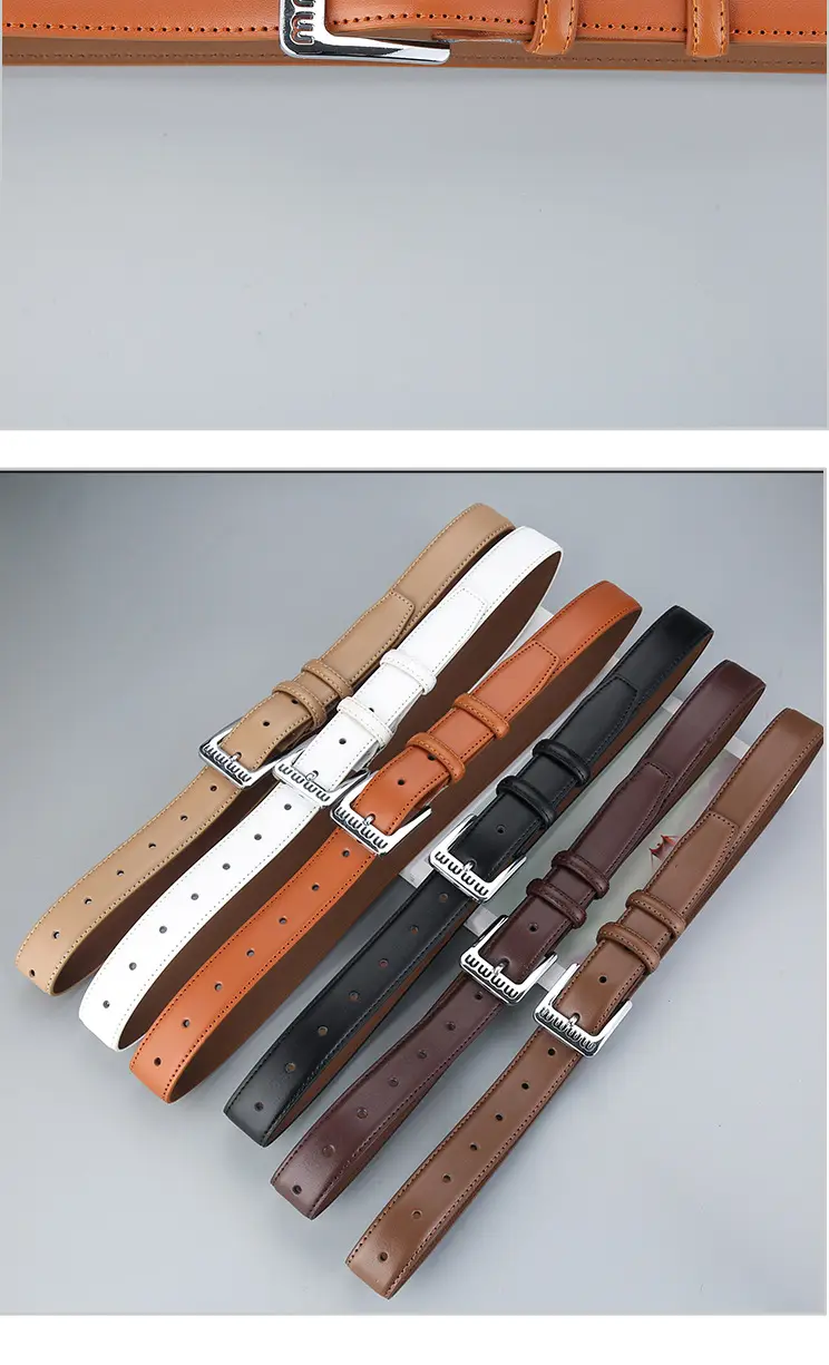 Women's Beige Leather Belt with Silver Buckle β feature 11