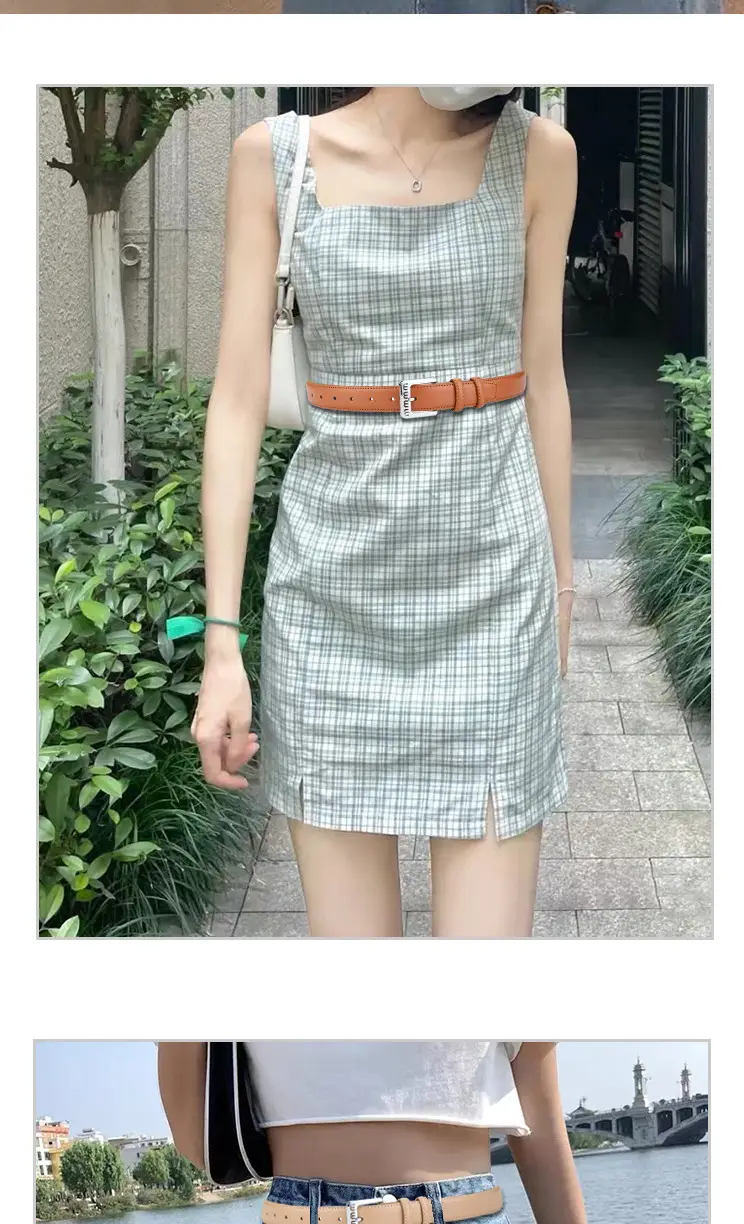 Women's Beige Leather Belt with Silver Buckle β feature 2