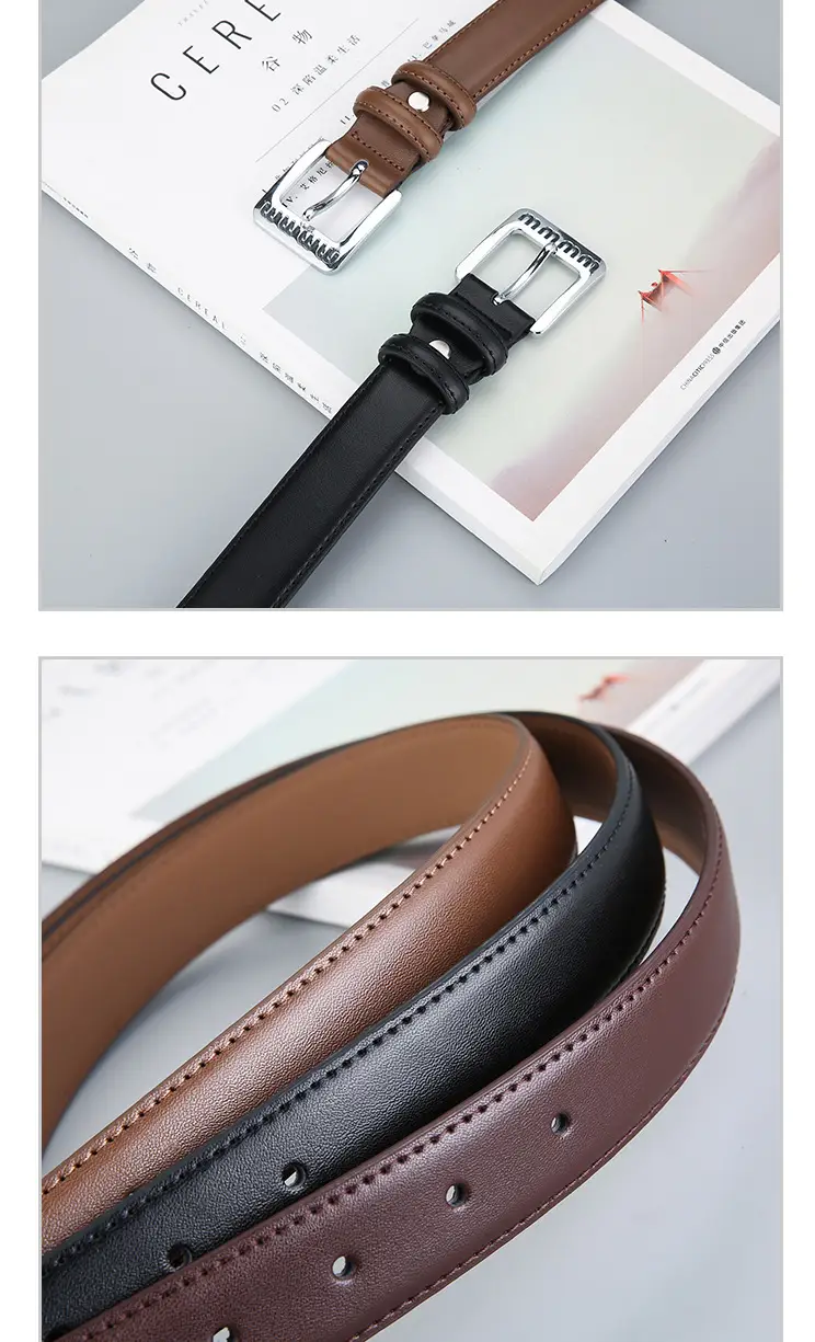 Women's Beige Leather Belt with Silver Buckle β feature 4