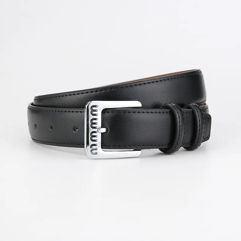 Women's Beige Leather Belt with Silver Buckle