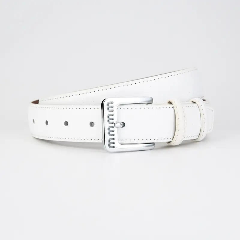 Women's Beige Leather Belt with Silver Buckle - Image 2