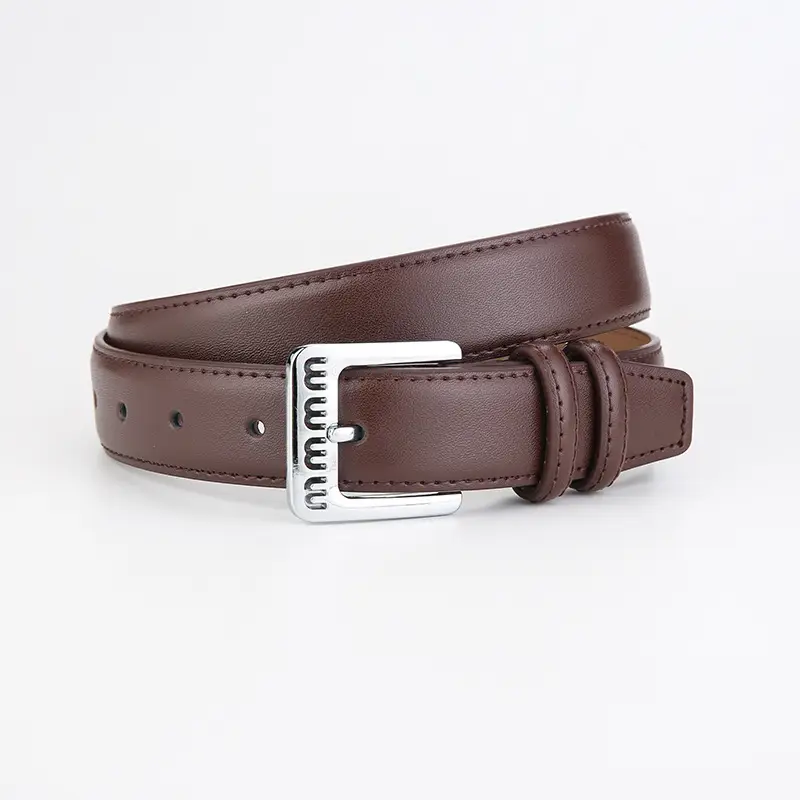 Women's Beige Leather Belt with Silver Buckle - Image 4