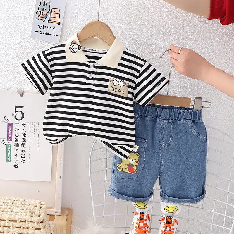 Children Cotton Striped T-Shirt Shorts Set Summer Boys - Image 5