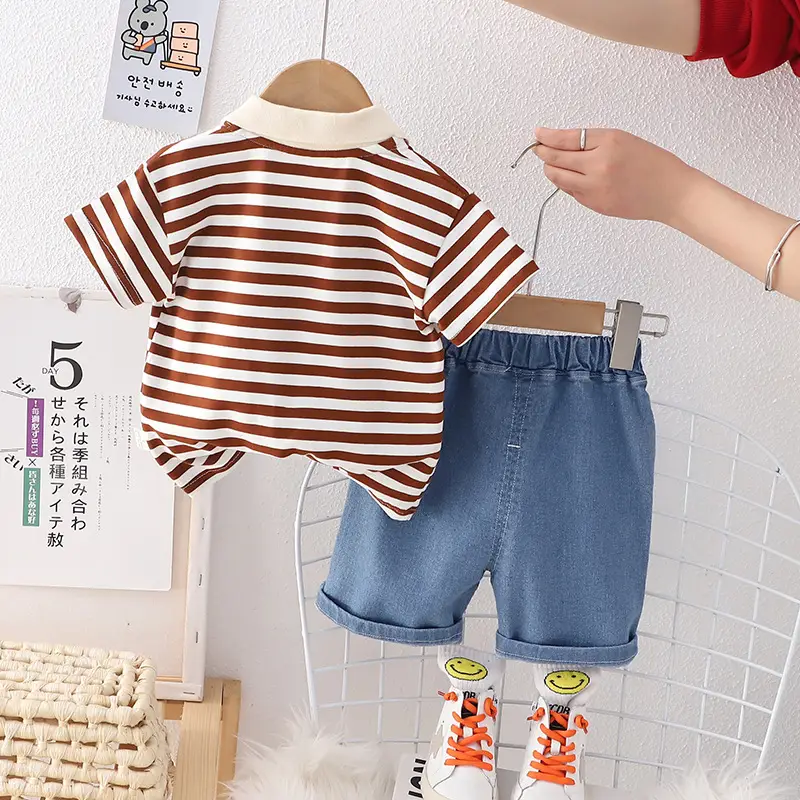 Children Cotton Striped T-Shirt Shorts Set Summer Boys - Image 6