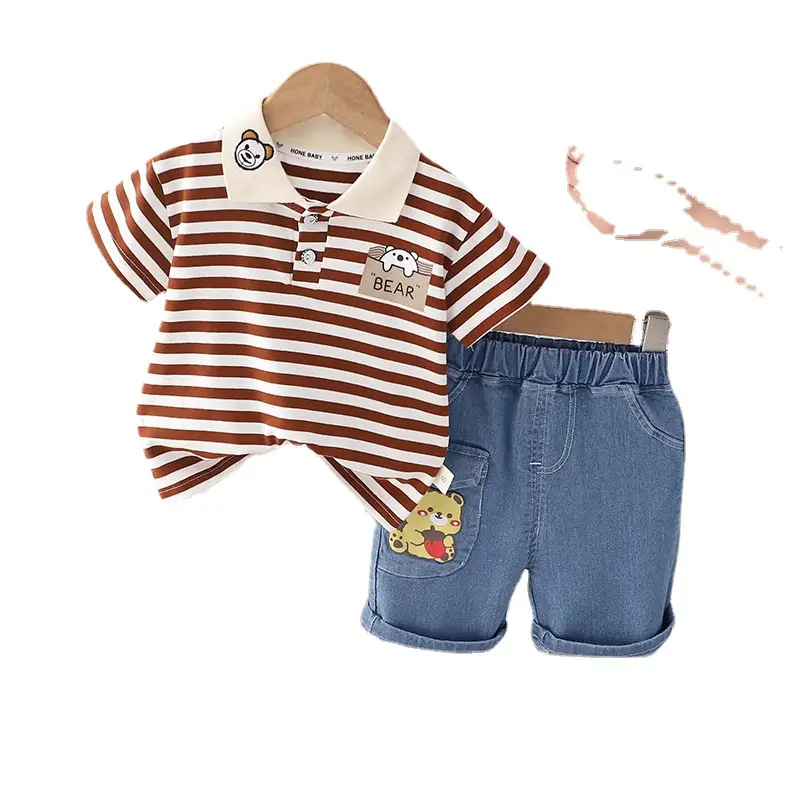 Children Cotton Striped T-Shirt Shorts Set Summer Boys - Image 7