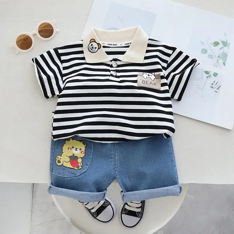 Children Cotton Striped T-Shirt Shorts Set Summer Boys — feature 2