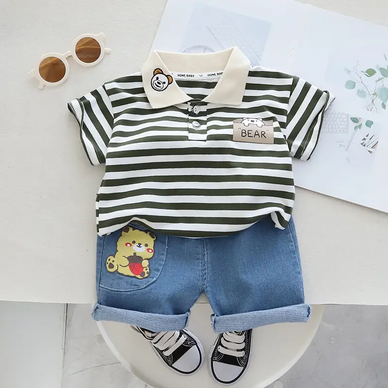 Children Cotton Striped T-Shirt Shorts Set Summer Boys — feature 3