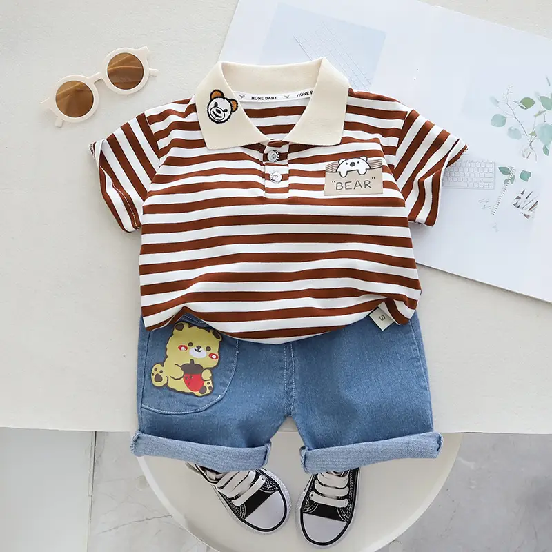 Children Cotton Striped T-Shirt Shorts Set Summer Boys — feature 4