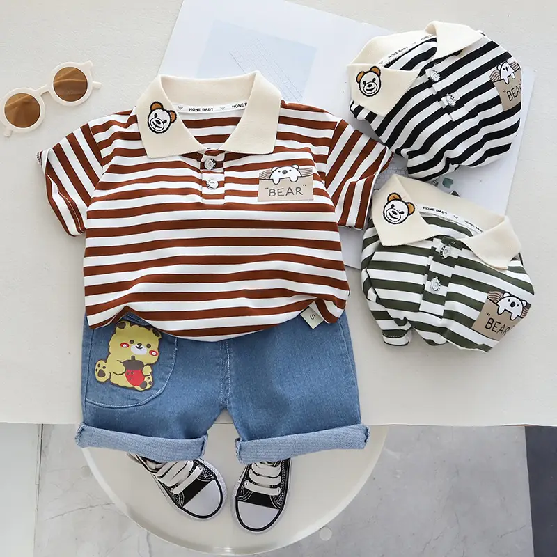 Children Cotton Striped T-Shirt Shorts Set Summer Boys — feature 5