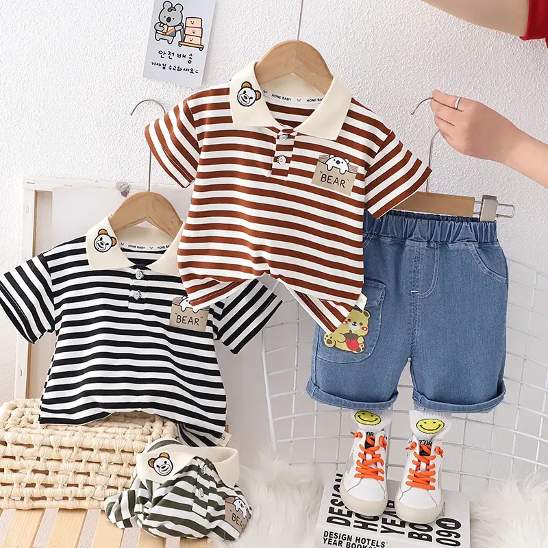 Children Cotton Striped T-Shirt Shorts Set Summer Boys — feature 8